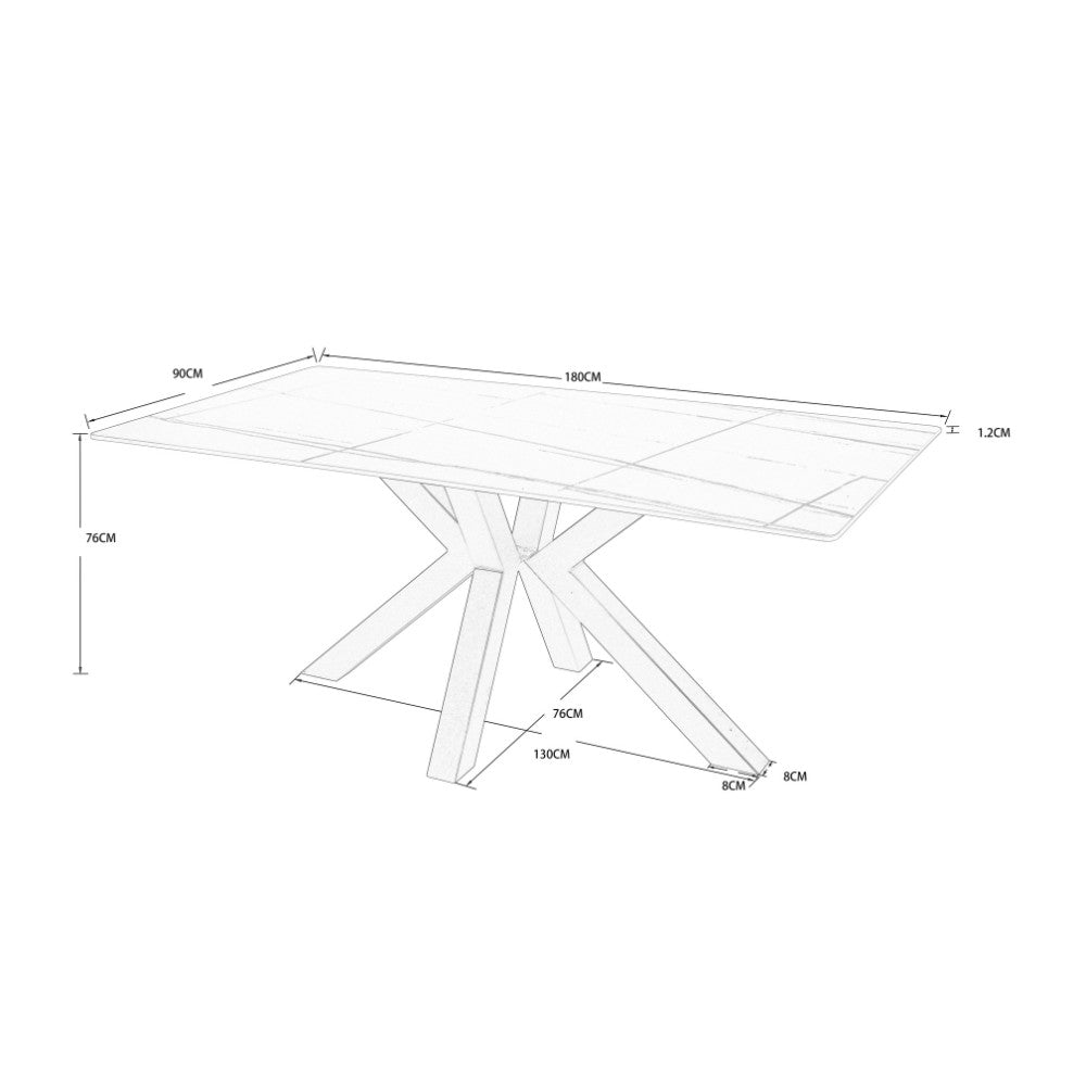 tavolo germany 180x90 piano ceramica effetto marmo grigio opaco e gambe nere, ideale per ospitare numerosi commensali