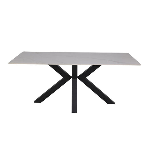 tavolo solid 180x90 piano ceramica effetto marmo bianco lucido e gambe nere, dettaglio della superficie allungata e gambe robuste