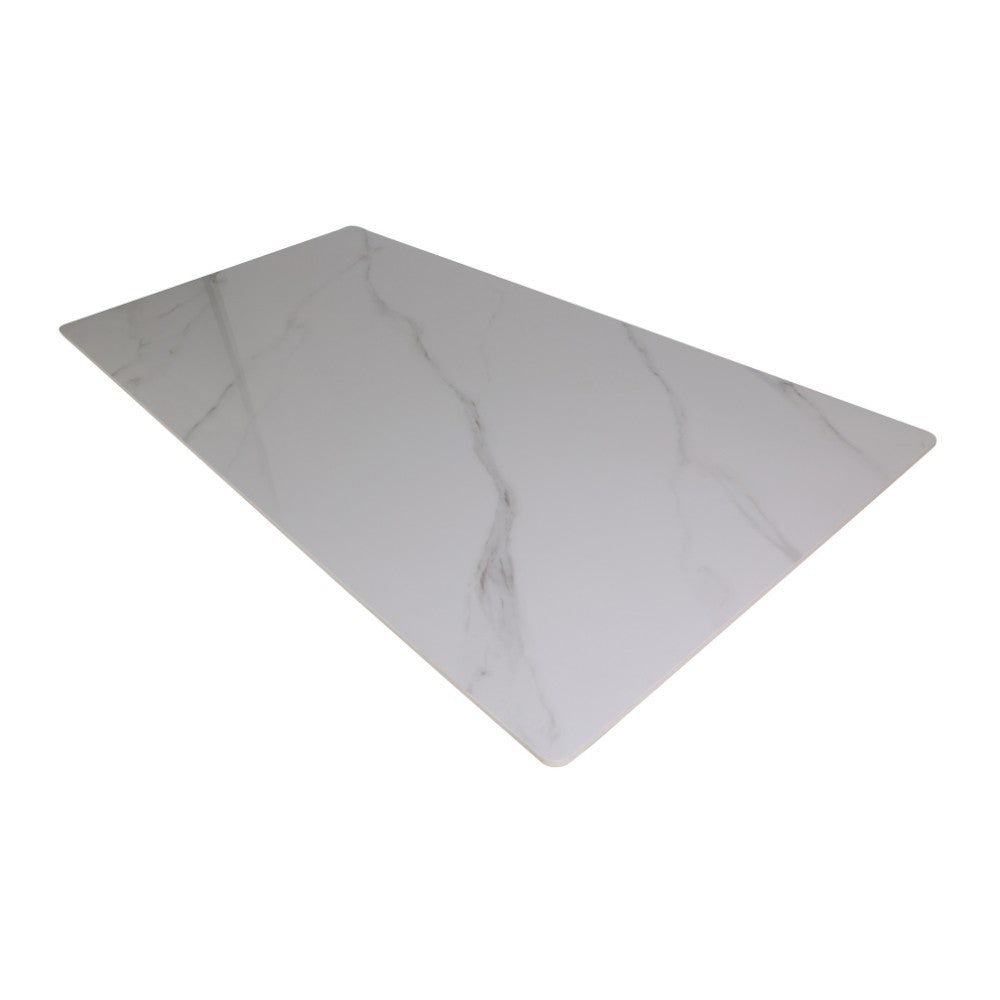 tavolo solid 180x90 piano ceramica effetto marmo bianco lucido e gambe nere, linee eleganti per arredamenti contemporanei