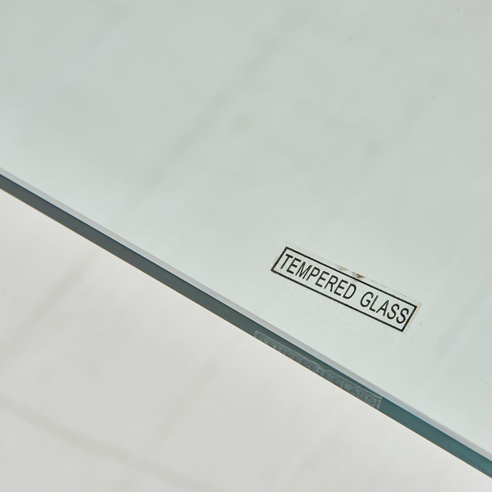 tavolo scrivania tamerice in vetro temperato 125x70x75 cm., design pratico per cene e riunioni