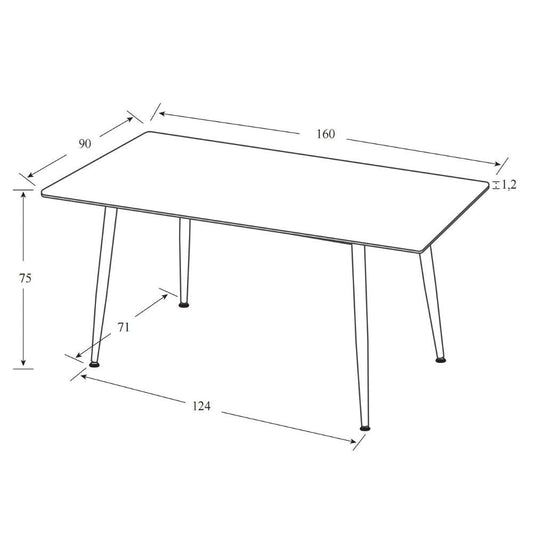 tavolo mila 160x90 top in ceramica effetto marmo grigio lucido con gambe in metallo nero, dettaglio della superficie allungata e gambe robuste