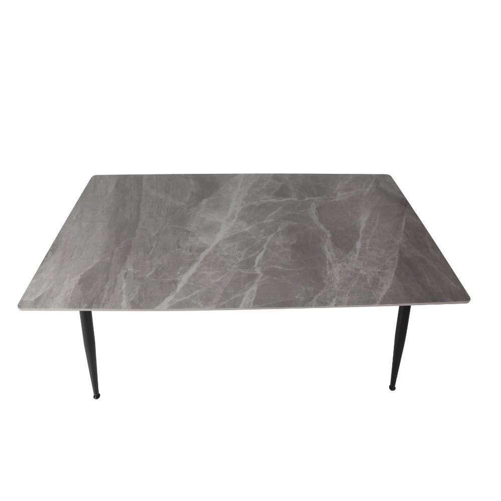tavolo mila 160x90 top in ceramica effetto marmo grigio lucido con gambe in metallo nero, vista ambientata in spazi open space moderni