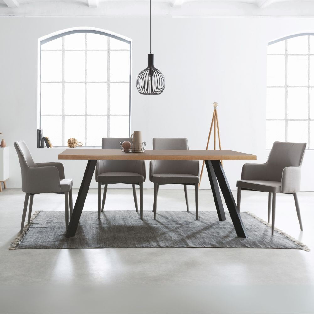 tavolo fisso marburg 160x80 con piano cacao e bordo legno e struttura in acciaio antracite, tavolo rettangolare ampio per cucina o soggiorno