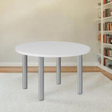 tavolo tondo manila con gambe in acciaio verniciato alluminio e piano colore bianco 90x90 cm., tavolo rotondo ideale per conversazioni conviviali