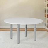 tavolo tondo manila con gambe in acciaio verniciato alluminio e piano colore bianco 120x120 cm., tavolo rotondo ideale per conversazioni conviviali