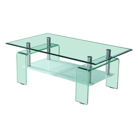 tavolino crystal in vetro temperato 100x60x39 cm., dettaglio della superficie e gambe di design