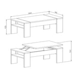 tavolino da caffè tinus con piano sollevabile colore beton rustica, dettaglio della superficie e gambe di design