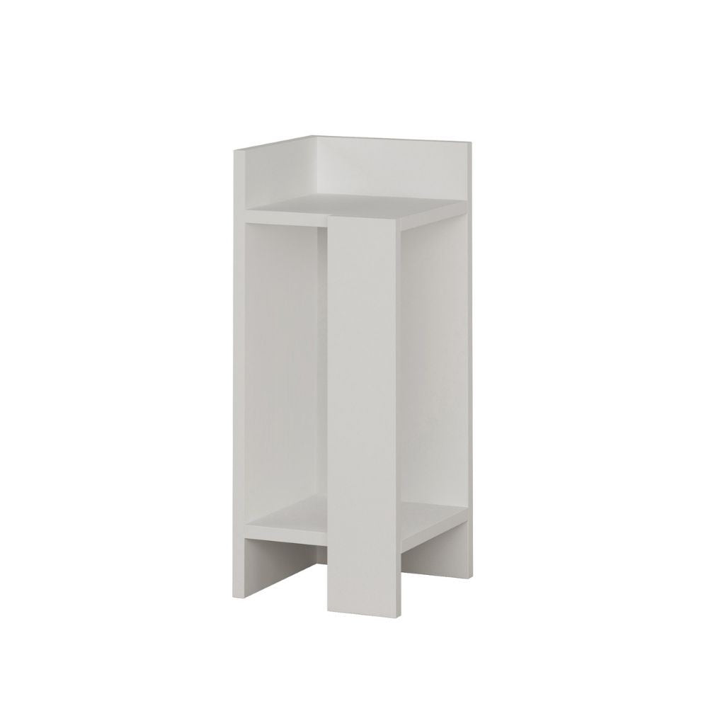 tavolino comodino di design elos bianco 27x25x60h sinistro, dettaglio della superficie e gambe di design