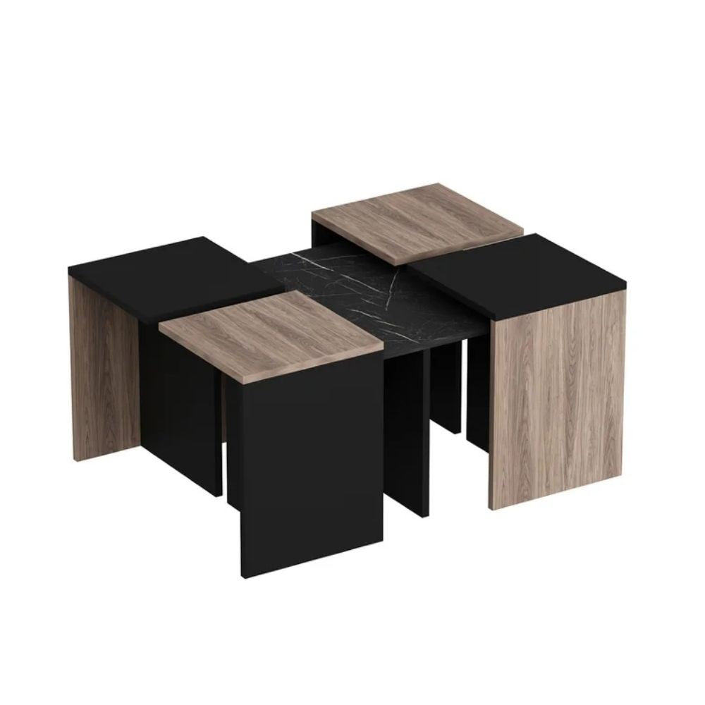 set tavolini da salotto owentav nero e noce nucleo effetto marmo, tavolino basso perfetto per conversazioni rilassate