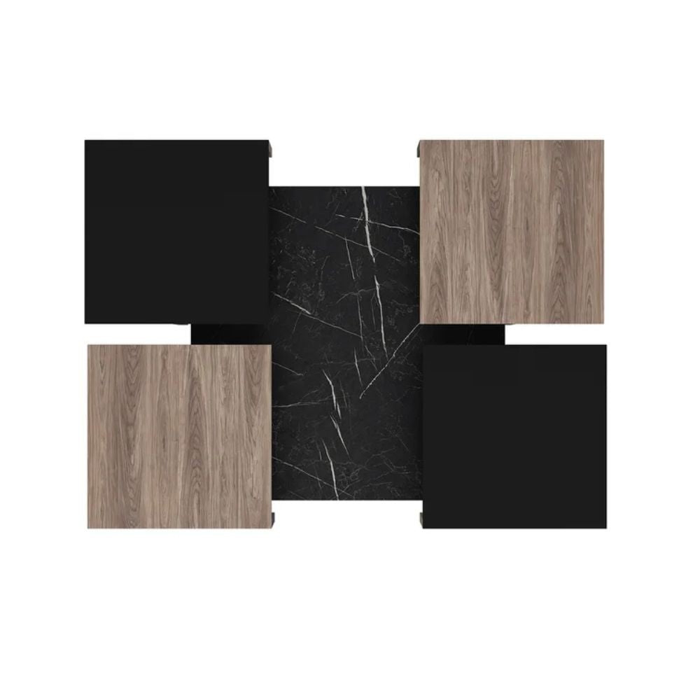 set tavolini da salotto owentav nero e noce nucleo effetto marmo, elemento decorativo funzionale per il soggiorno