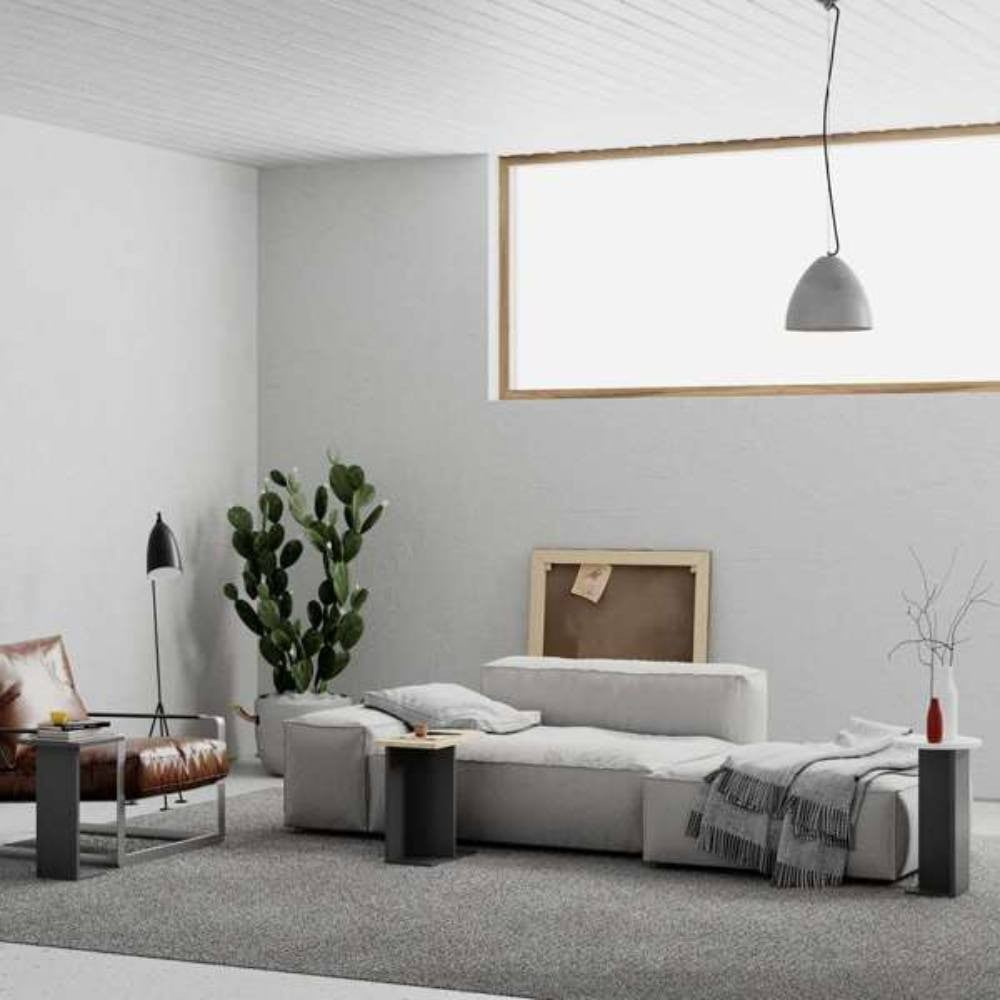 tris tavolino da salotto mund antracite rovere e bianco, dettaglio della superficie e gambe di design