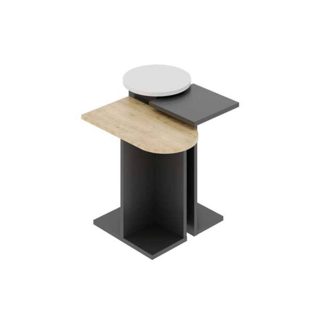 tris tavolino da salotto mund antracite rovere e bianco, ambientato con divani moderni o classici