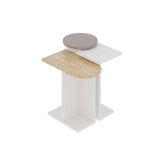 tris tavolino da salotto mund bianco rovere light mocha, ambientato con divani moderni o classici
