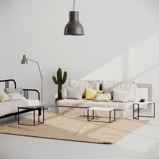 set tre tavolini ohlady colore bianco e antracite con gambe nere, dettaglio della superficie e gambe di design