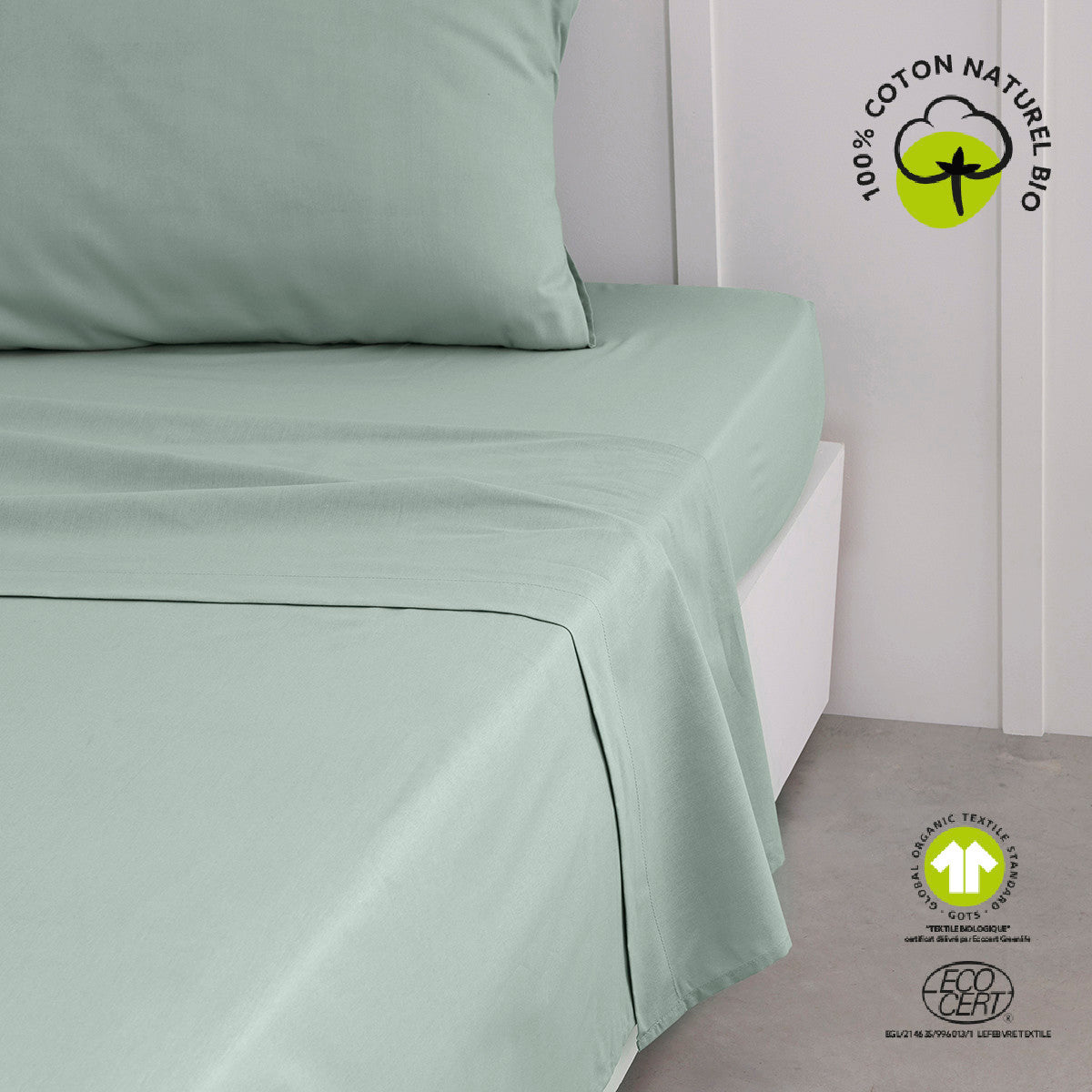 Lenzuolo Today:Drap Plat 240/300 Coton TODAY Organic Celadon