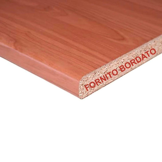 top bordato per cucina non forato colore ciliegio 195x60x3.8 cm, dettaglio della superficie in legno, laminato o pietra