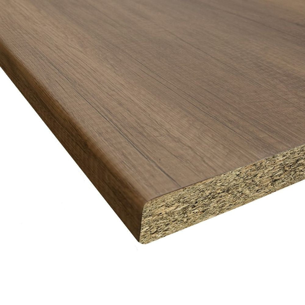 top bordato per cucina non forato colore noce 195x60x3.8 cm, piano cucina resistente e funzionale