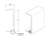 bordo top da 4 mt h 40 in alluminio finitura anodizzato spazzolato, dettaglio della superficie in legno, laminato o pietra