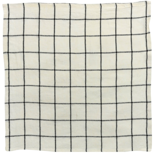 tovagliolo a quadretti karma ecru/nero, colore ecru/nero, taglia 50 x 50. tovagliolo piegato con cura su sfondo neutro, dettaglio tessuto e cuciture