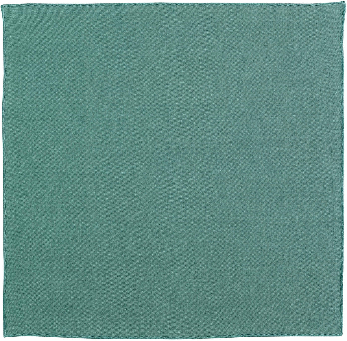 tovagliolo riciclato yuna pavone, colore pavone, taglia 50 x 50. tovagliolo piegato con cura su sfondo neutro, dettaglio tessuto e cuciture