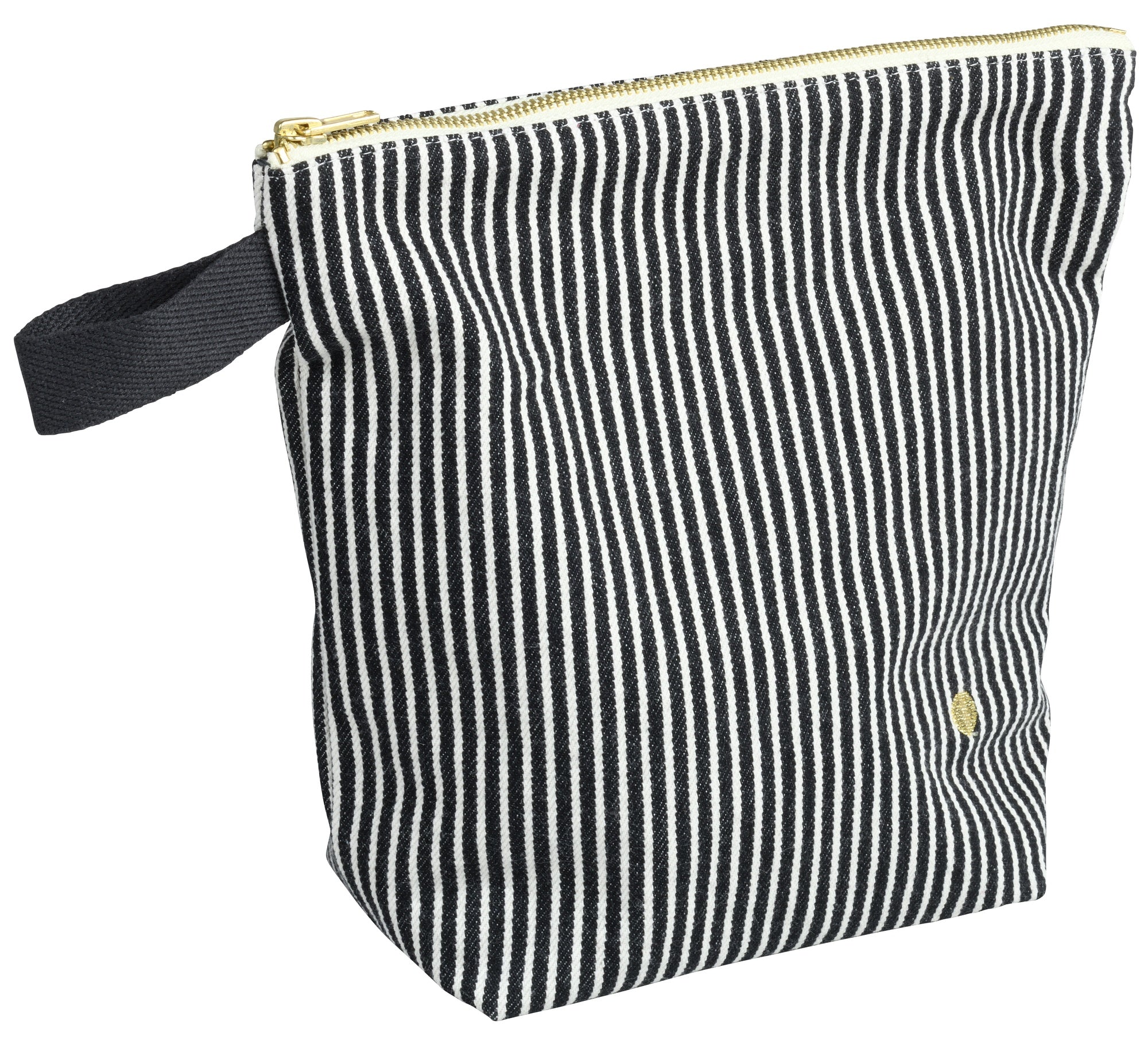 trousse de toilette basile caviale, colore caviale, taglia 23 x 28 x 10. vista frontale della trousse in cotone biologico, elegante e compatta