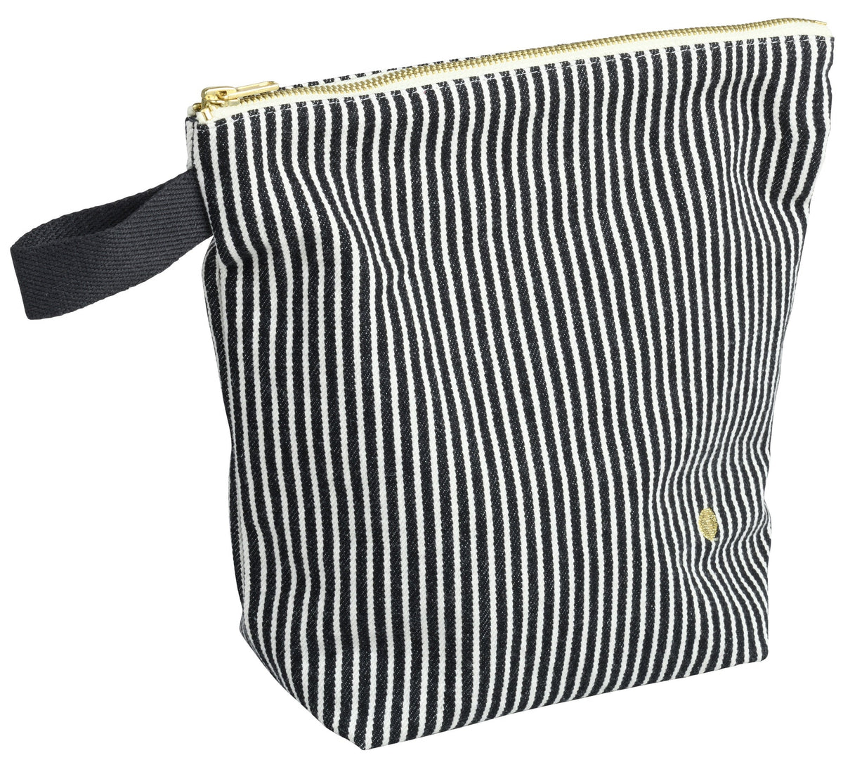 trousse de toilette basile caviale, colore caviale, taglia 23 x 28 x 10. vista frontale della trousse in cotone biologico, elegante e compatta