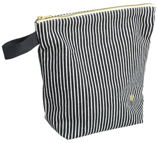 trousse de toilette basile caviale, colore caviale, taglia 23 x 28 x 10. vista frontale della trousse in cotone biologico, elegante e compatta