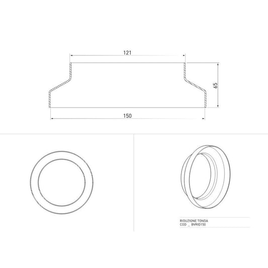 riduzione tonda per cappe bvrid150 da 150 mm a 125 mm, elemento per impianto di aspirazione cucina