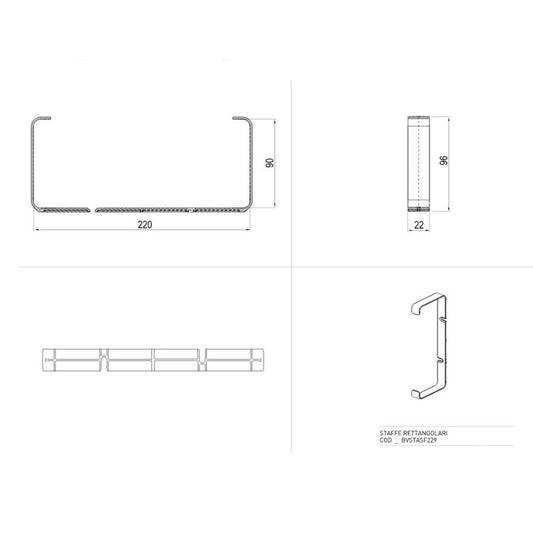 staffe di fissaggio rettangolari bvstaf229, elemento per impianto di aspirazione cucina