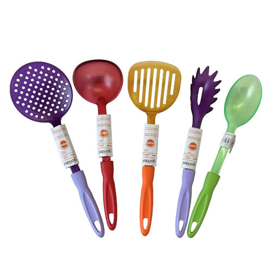 set5cucina 5 utensili da cucina in policarbonato, utensili da cucina visti frontalmente