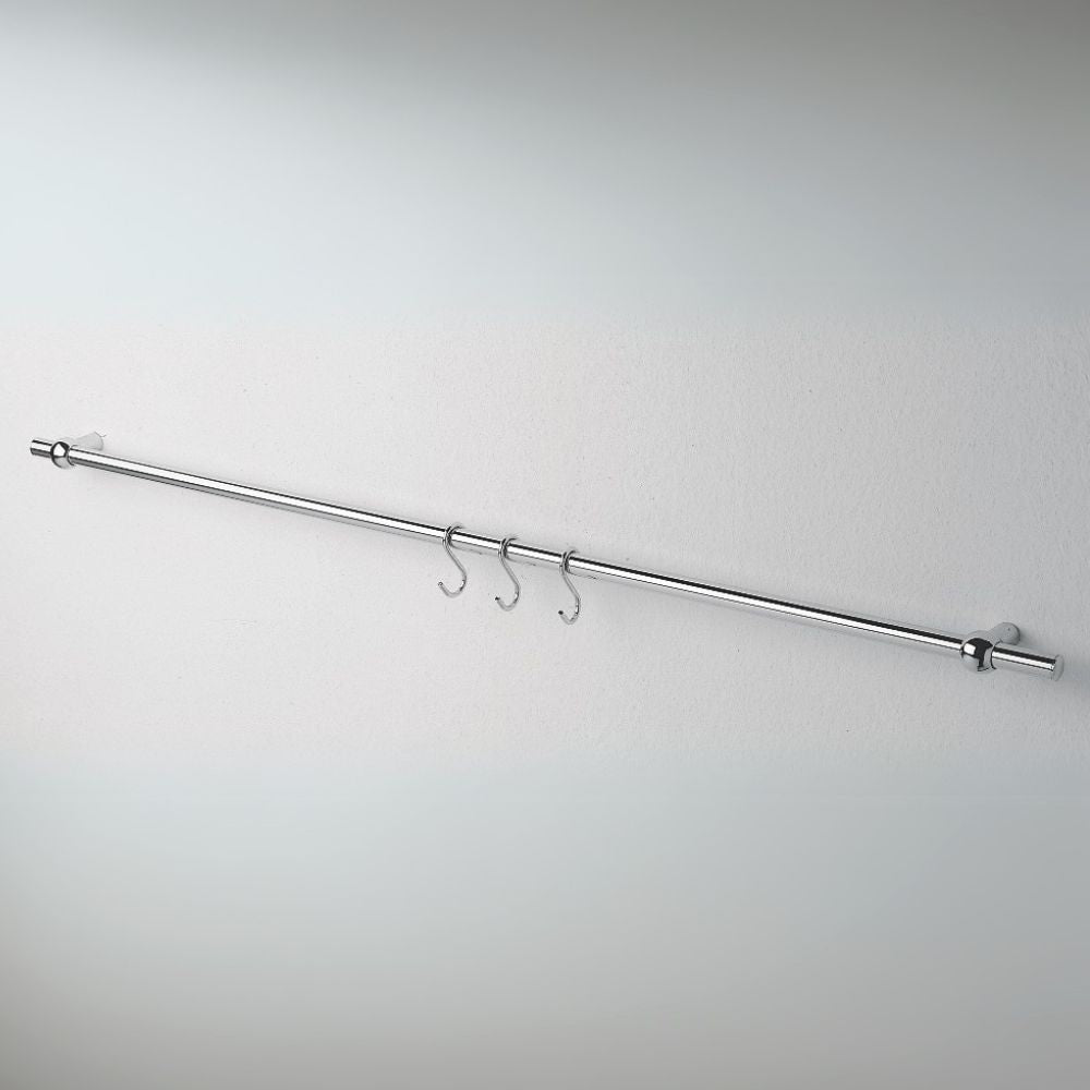 asta appendi mestoli kitcromo90 4 ganci 90 cm cromo, utensili da cucina visti frontalmente