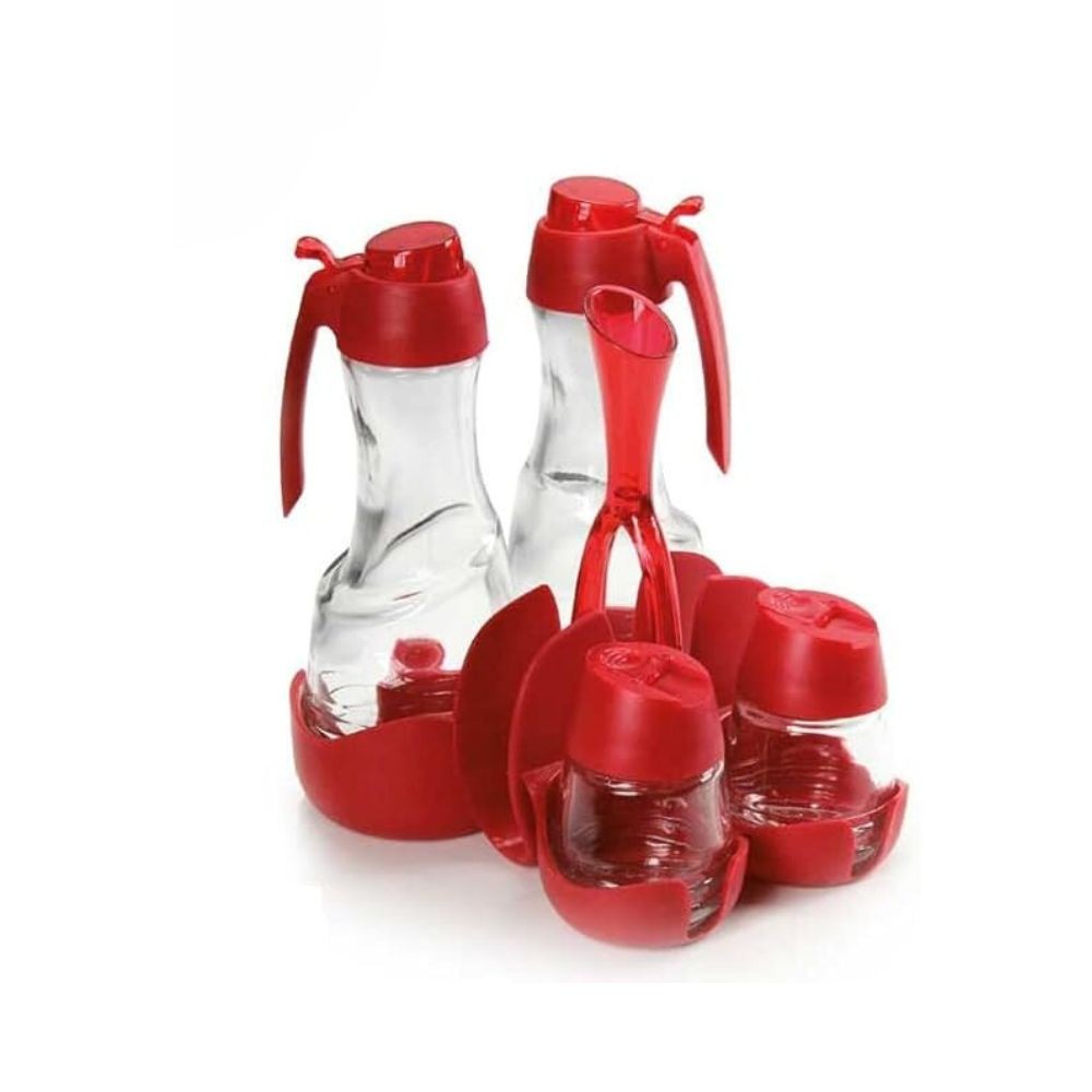 oliera menage in 4 pezzi, utensili da cucina visti frontalmente