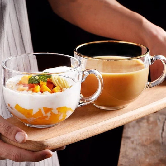 confezione di due tazze in vetro trasparente jumbo 45 cl, utensili da cucina visti frontalmente