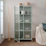 vetrina milton 52a in acciaio laminato con 2 ante vetro temperato ondulato colore verde menta, perfetta per esporre piatti, bicchieri o collezioni