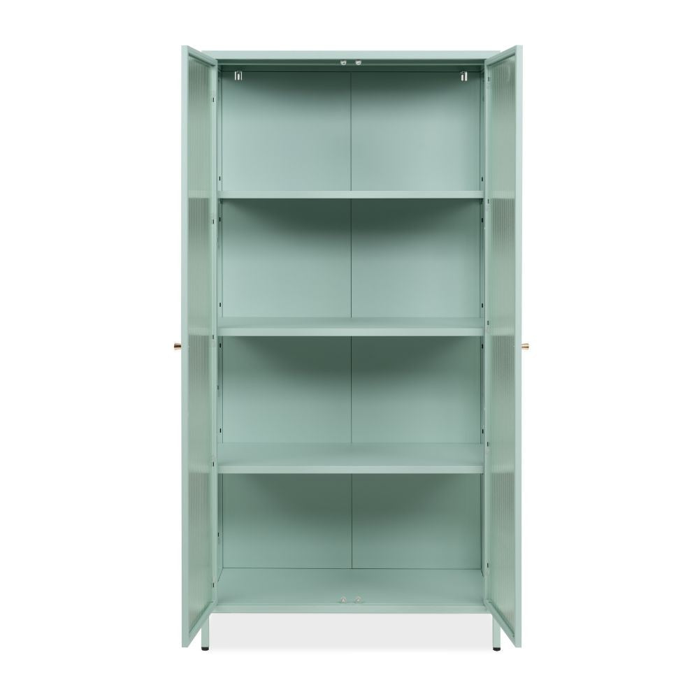 vetrina milton 52a in acciaio laminato con 2 ante vetro temperato ondulato colore verde menta, struttura solida con ripiani in vetro o legno