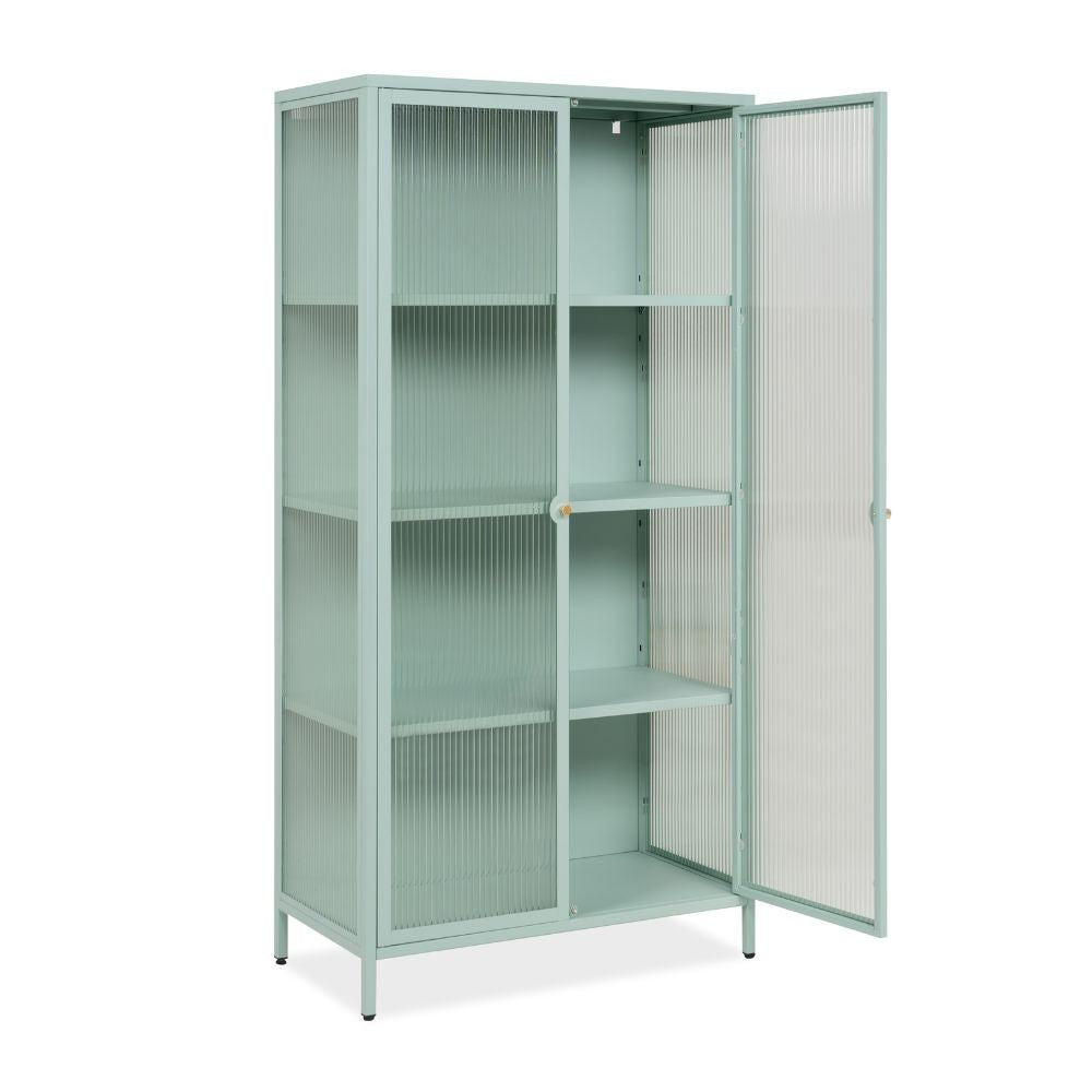 vetrina milton 52a in acciaio laminato con 2 ante vetro temperato ondulato colore verde menta, vetrina funzionale e decorativa per ogni ambiente