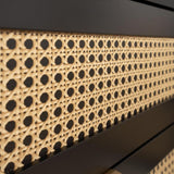 vetrina vienna52a 4 ante e cassetto nera con frontali effetto vimini, struttura solida con ripiani in vetro o legno