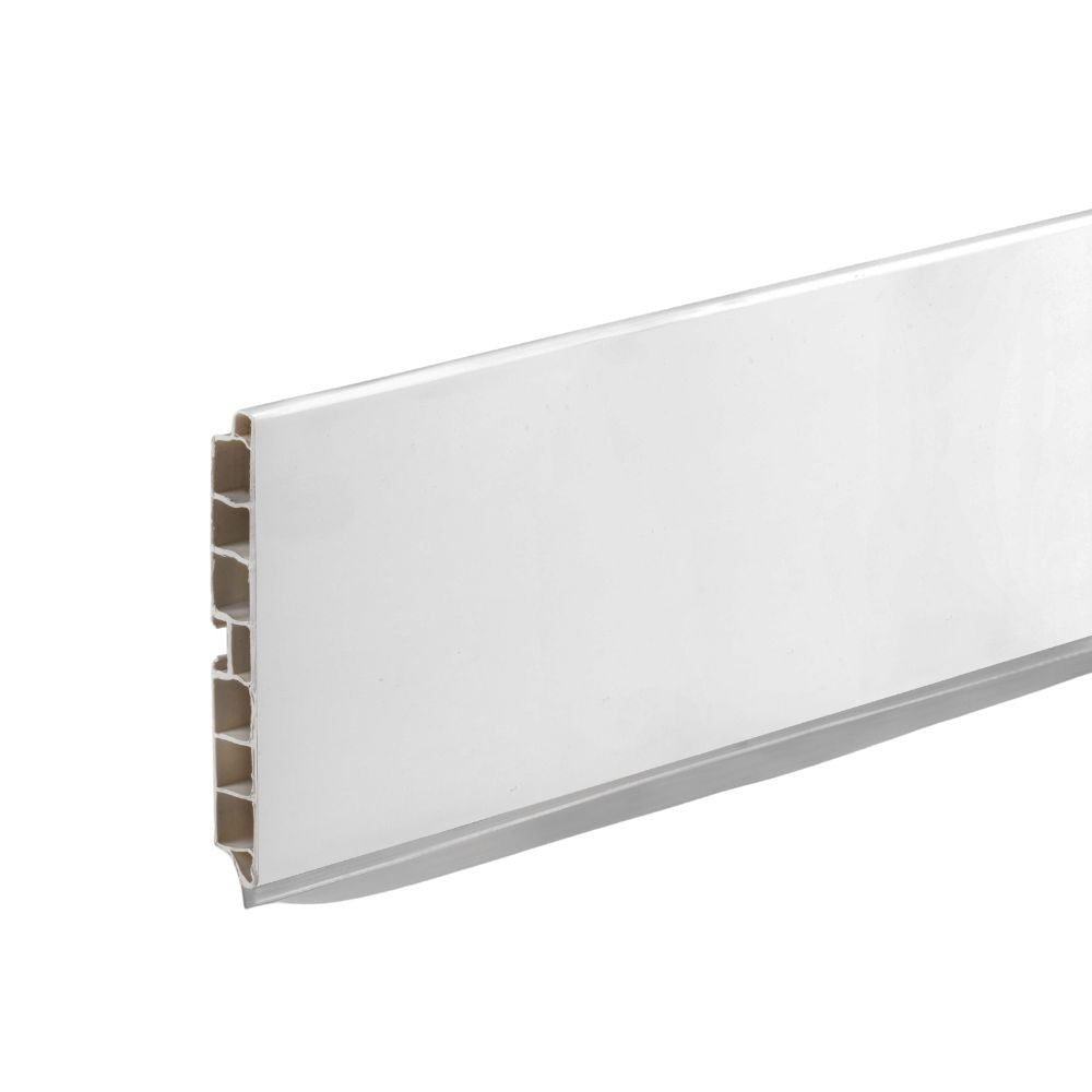 zoccolo per cucina in pvc barra 4 mtl h15 colore bianco opaco, zoccolo per cucina visto frontalmente