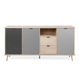 Credenza Epik 52 rovere antracite grigio 3 ante 2 cassetti 180x40x88,3