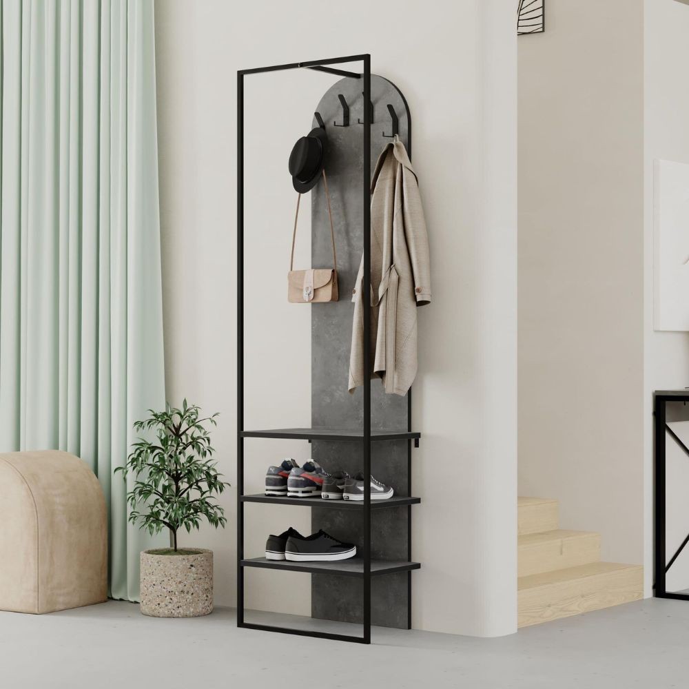 Mobile ingresso Archy con 4 ganci appendi abiti e scarpiera in colore retro grey