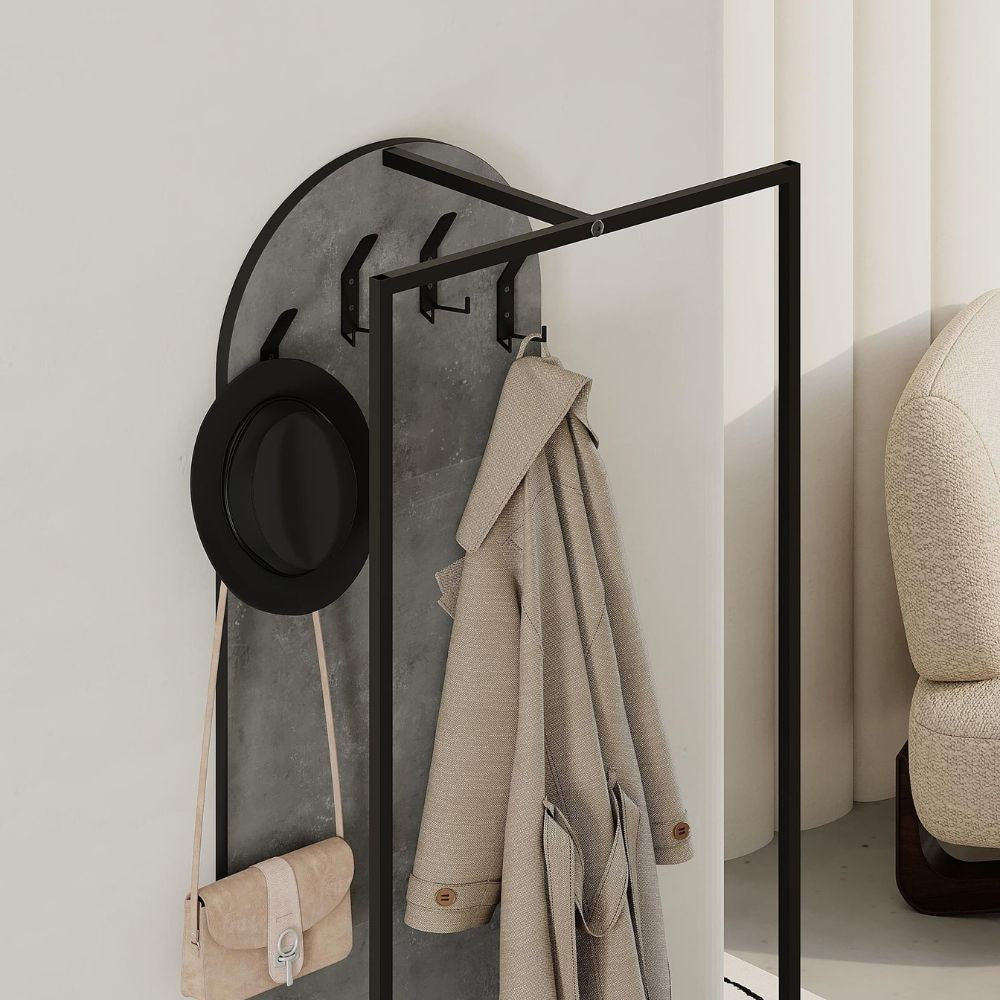 Mobile ingresso Archy con 4 ganci appendi abiti e scarpiera in colore retro grey