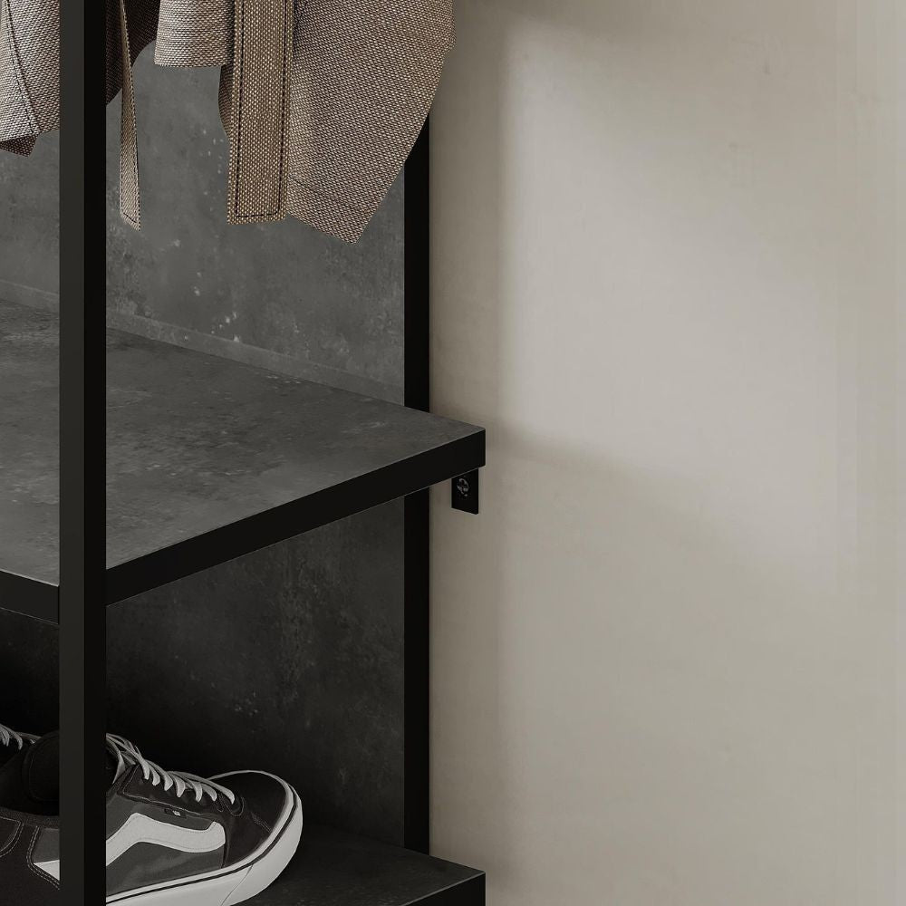 Mobile ingresso Archy con 4 ganci appendi abiti e scarpiera in colore retro grey