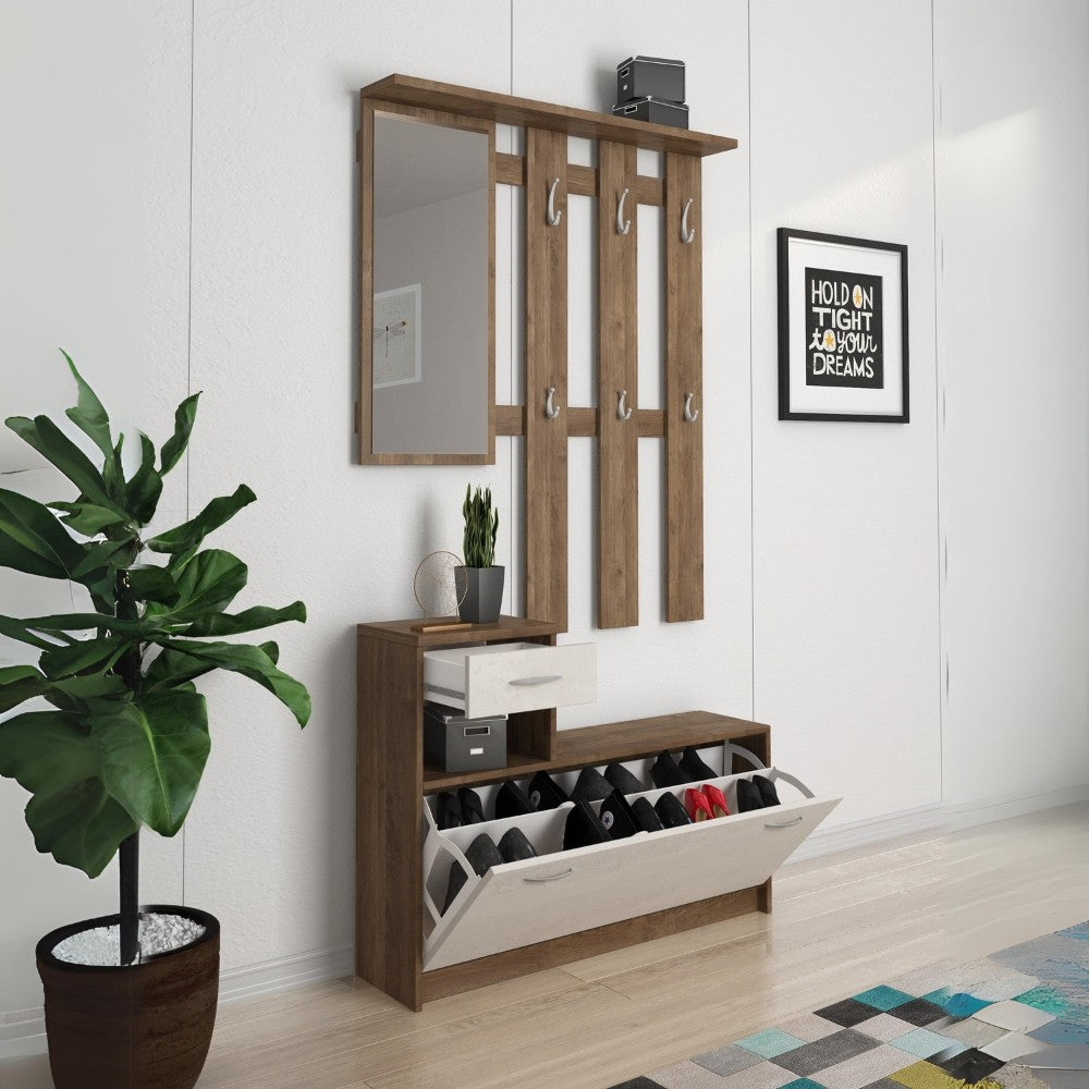 Mobile ingresso Rudolf con scarpiera colore noce eastwood e spatolato