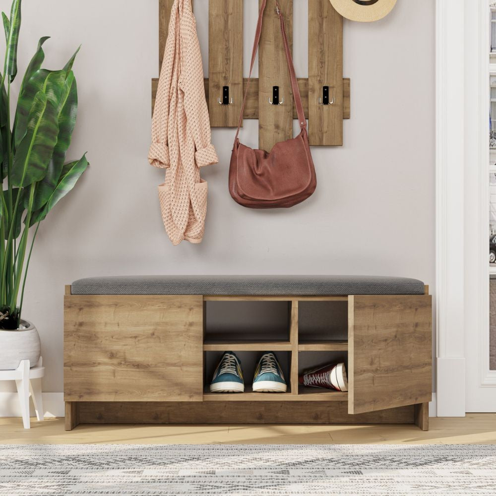 Panca scarpiera Zulla noce con ante e cuscino