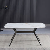 Tavolo fisso Callista con piano in ceramica effetto marmo bianco lucido