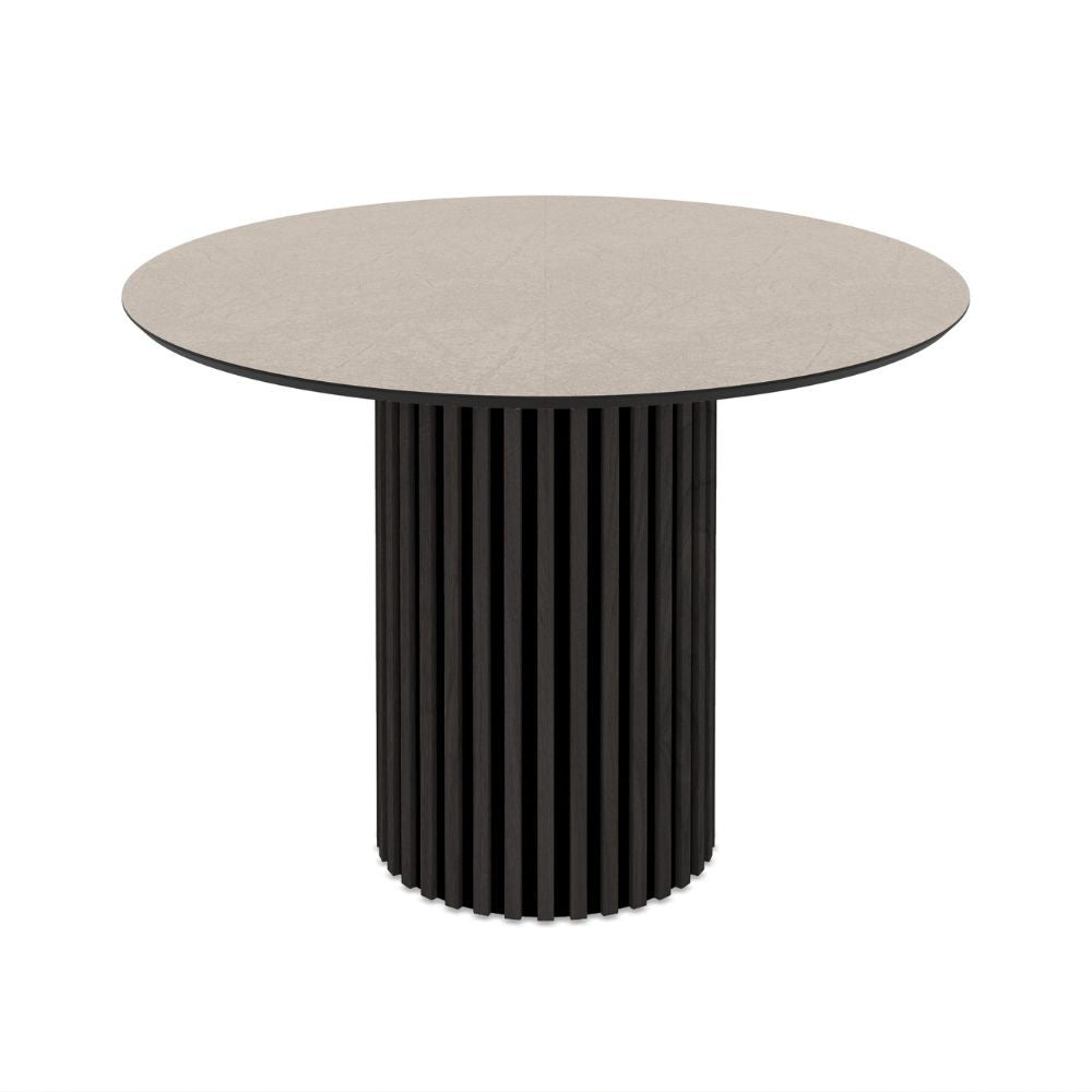 Tavolo Olympus con piano cashemere e struttura in legno nero