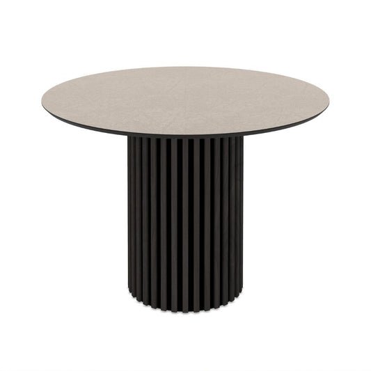 Tavolo Olympus con piano cashemere e struttura in legno nero