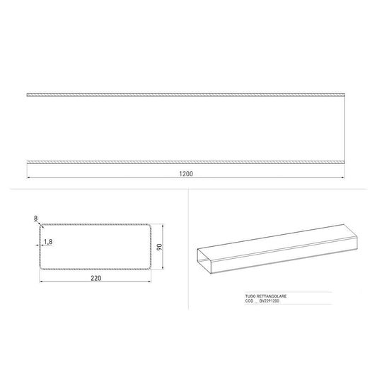 Tubo rettangolare per cappa BV2291200 220x90 mm. 1,2 mt.